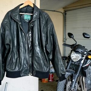 Hill & Archer black leather bomber jacket Sz 46/ L Vtg 90s Biker Moto Streetwear